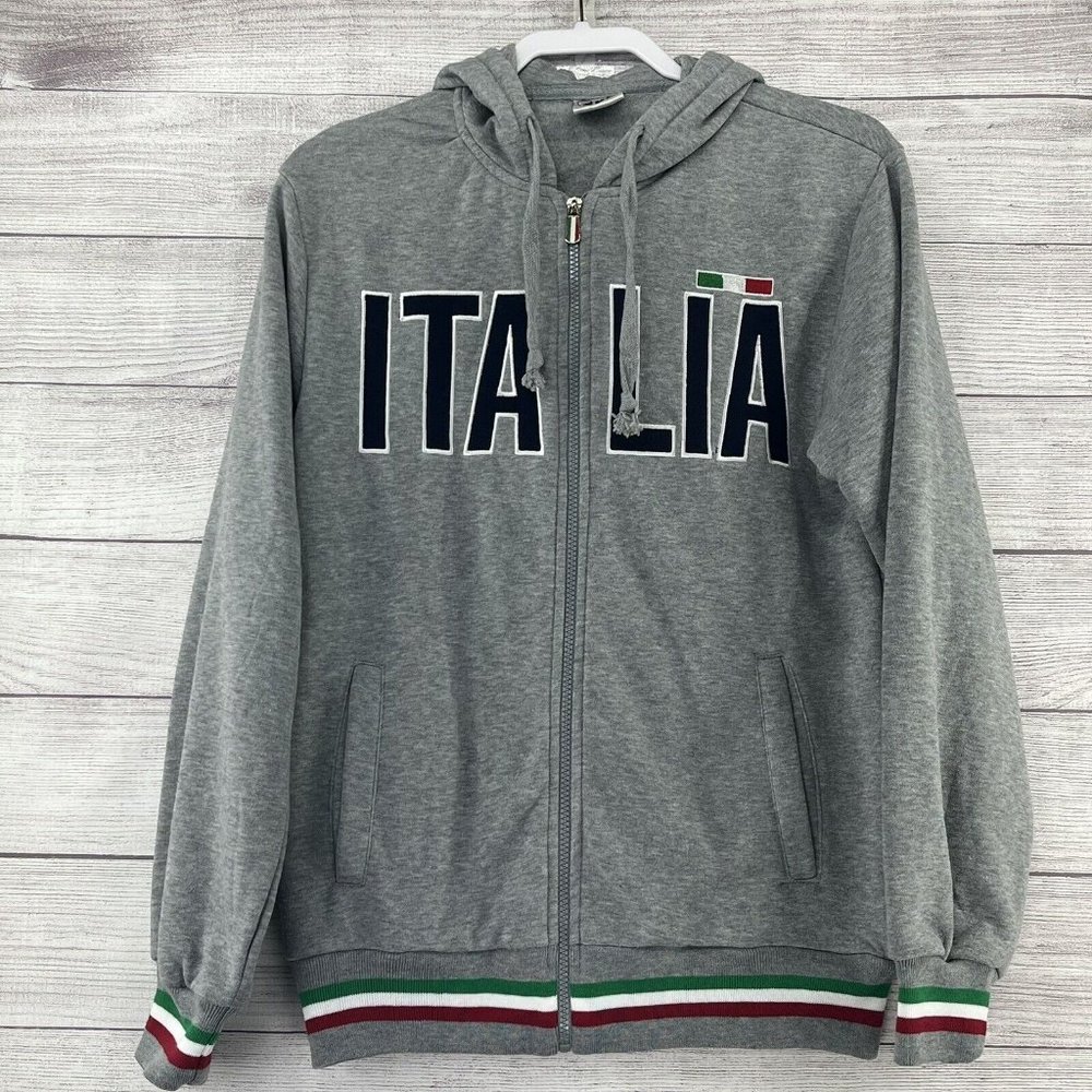 Chip Italia Flag Sweatshirt Hooded Jacket Gray Soccer Sz L